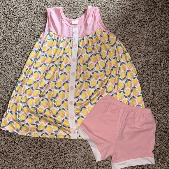 Girls 7-8 Mini Boho pink with lemons tunic set - Picture 5 of 8
